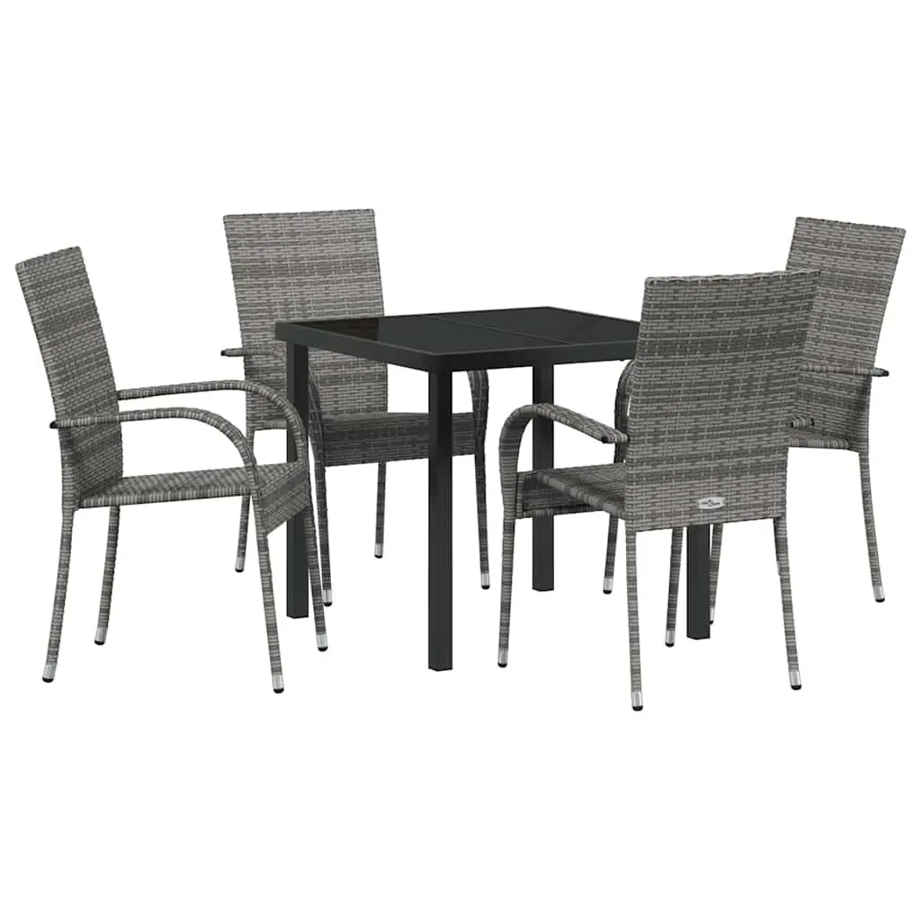 Garden Dining Set Powder-Coated Steel Frame 5 Pieces Grey Outdoor Furniture