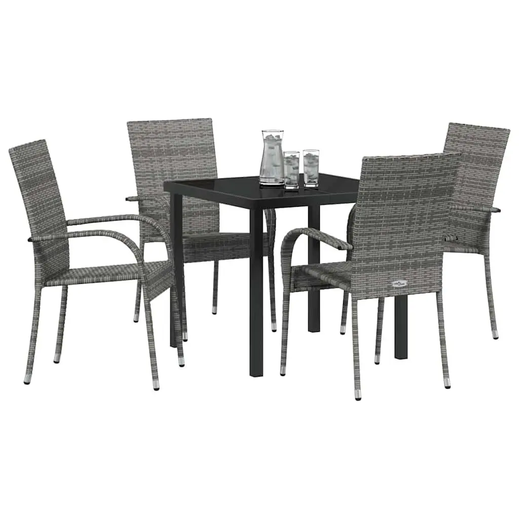 Garden Dining Set Powder-Coated Steel Frame 5 Pieces Grey Outdoor Furniture