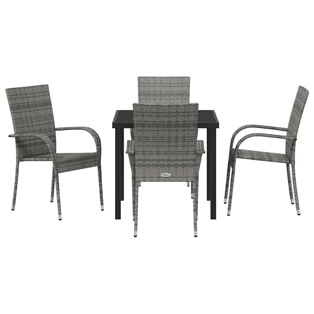 Garden Dining Set Powder-Coated Steel Frame 5 Pieces Grey Outdoor Furniture