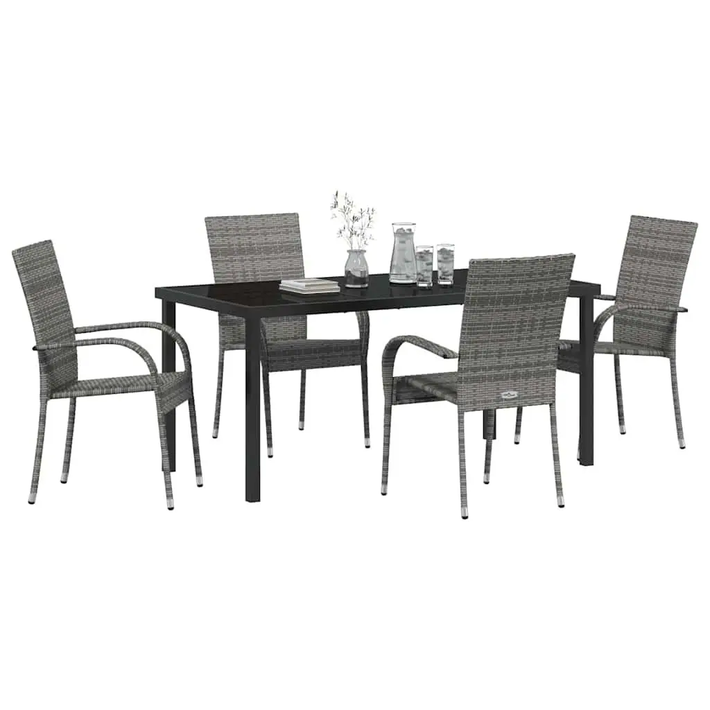 Garden Dining Set 5 Piece Grey Powder-Coated Steel Outdoor Patio Furniture