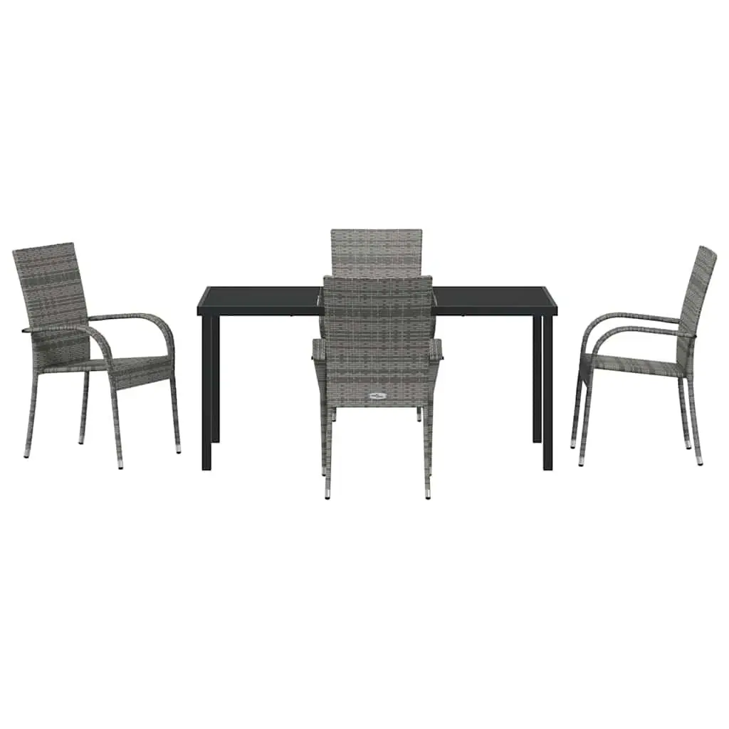 Garden Dining Set 5 Piece Grey Powder-Coated Steel Outdoor Patio Furniture