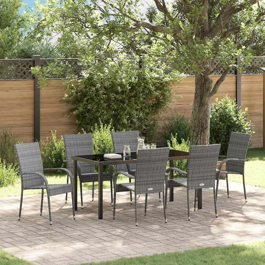 Garden Dining Set 7 Piece Powder Coated Steel Frame Poly Rattan Grey Outdoor Furniture