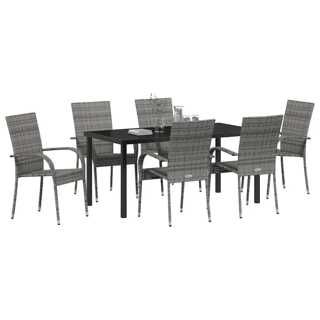Garden Dining Set 7 Piece Powder Coated Steel Frame Poly Rattan Grey Outdoor Furniture