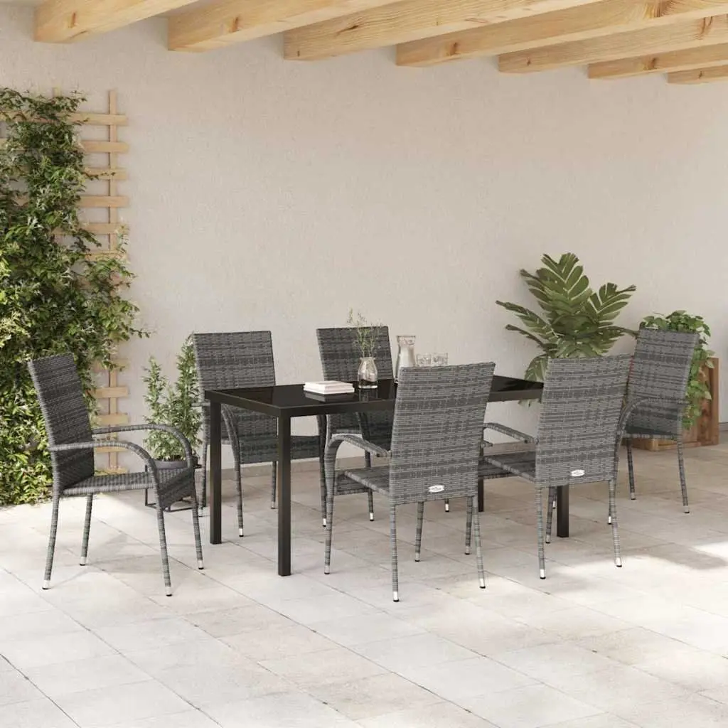 Garden Dining Set 7 Piece Powder Coated Steel Frame Poly Rattan Grey Outdoor Furniture