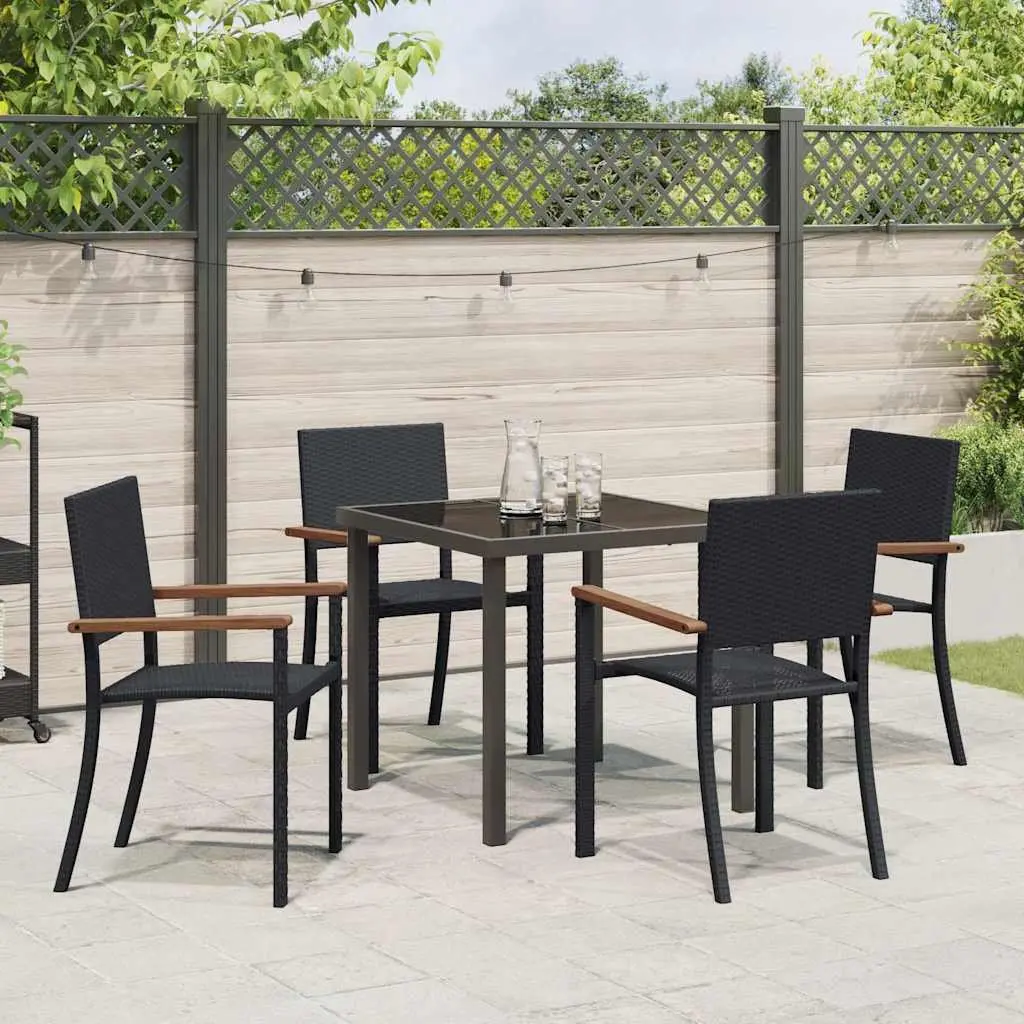 Garden Dining Set Poly Rattan Black Steel Frame 5 Piece Outdoor Furniture
