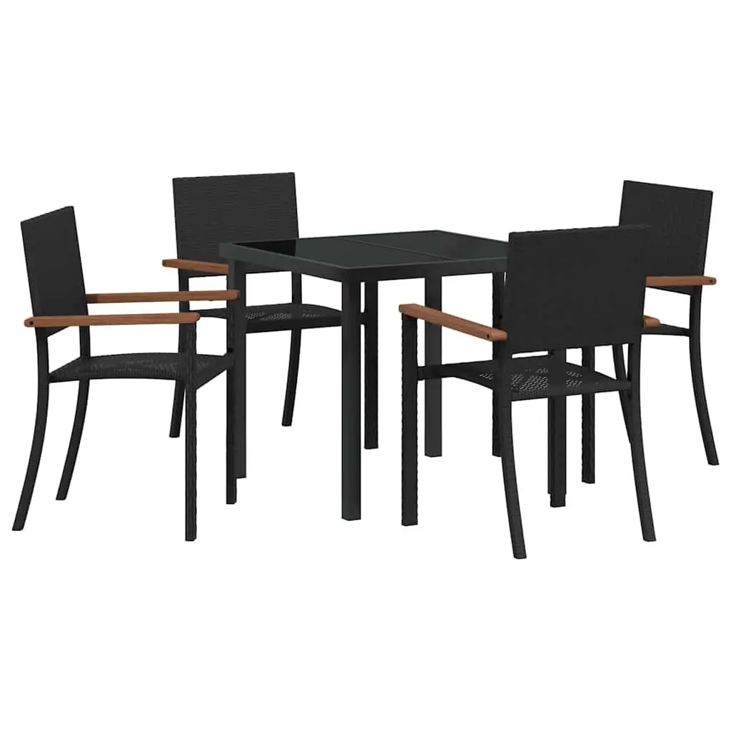 Garden Dining Set Poly Rattan Black Steel Frame 5 Piece Outdoor Furniture