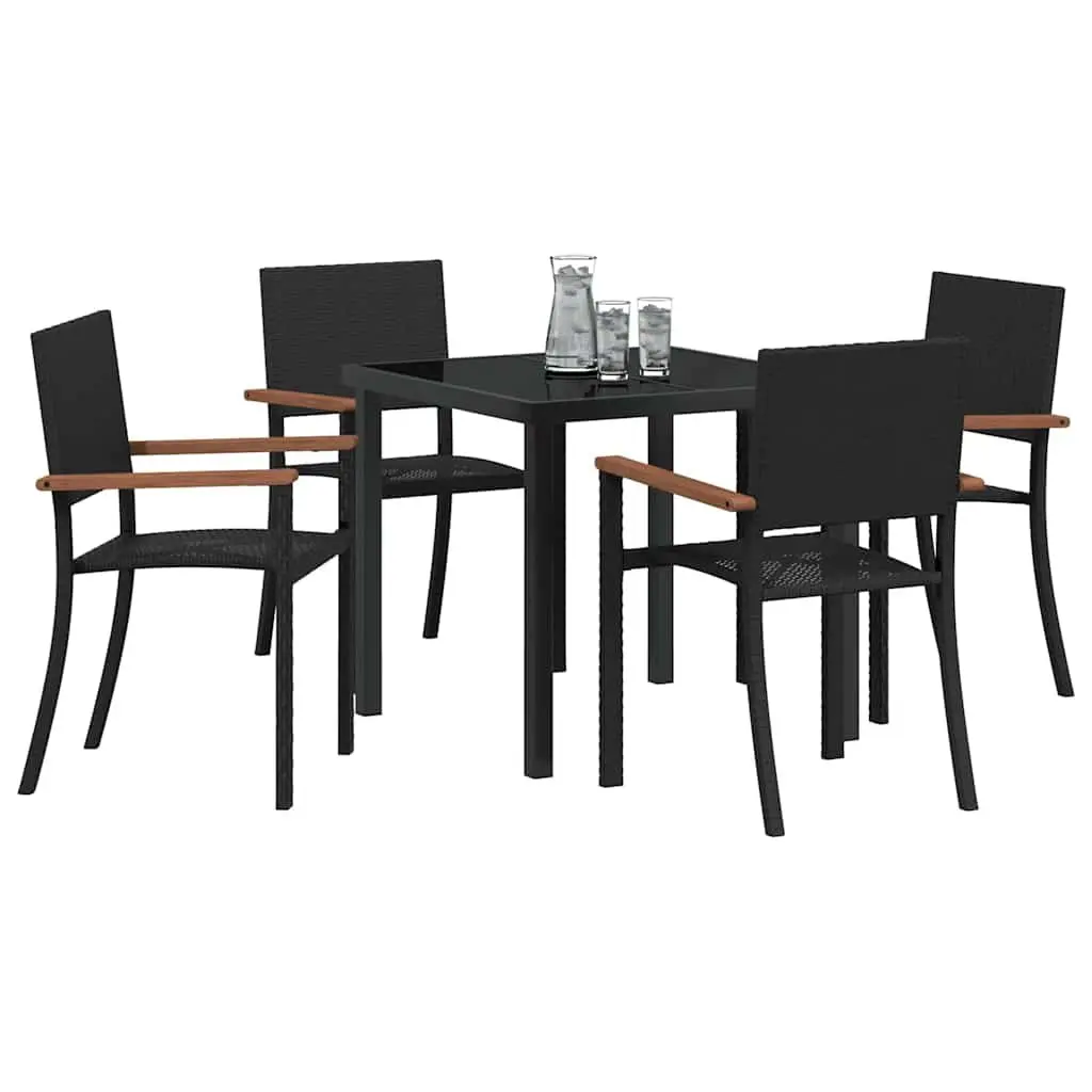 Garden Dining Set Poly Rattan Black Steel Frame 5 Piece Outdoor Furniture