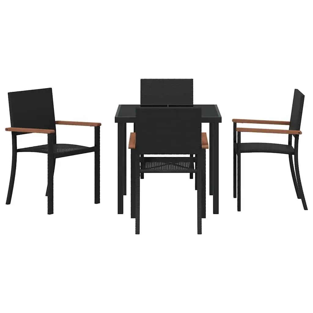 Garden Dining Set Poly Rattan Black Steel Frame 5 Piece Outdoor Furniture