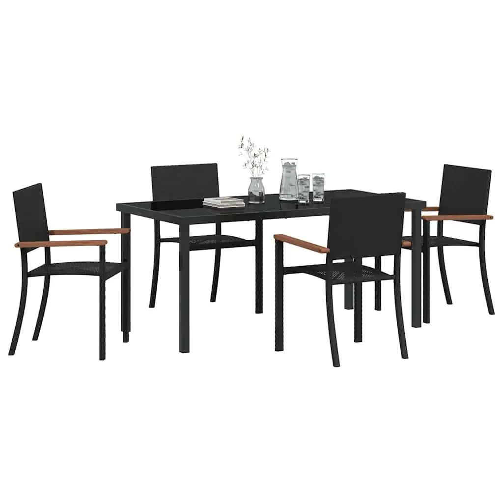 Garden Dining Set Black Steel Poly Rattan 5 Piece Outdoor Furniture
