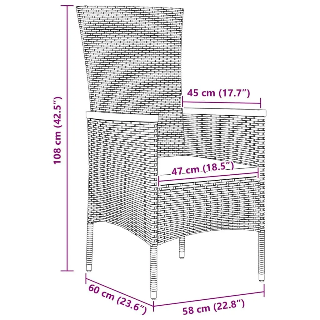 Garden Dining Set 3 Piece Outdoor Lounge Furniture Grey Powder-coated Steel Frame Poly Rattan Tempered Glass