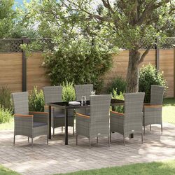 Garden Dining Set 7 Piece Outdoor Furniture Lounge Grey Steel Frame Glass Table