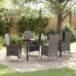 Garden Dining Set 5 Piece Outdoor Furniture Grey Steel Frame Glass Top Cushions
