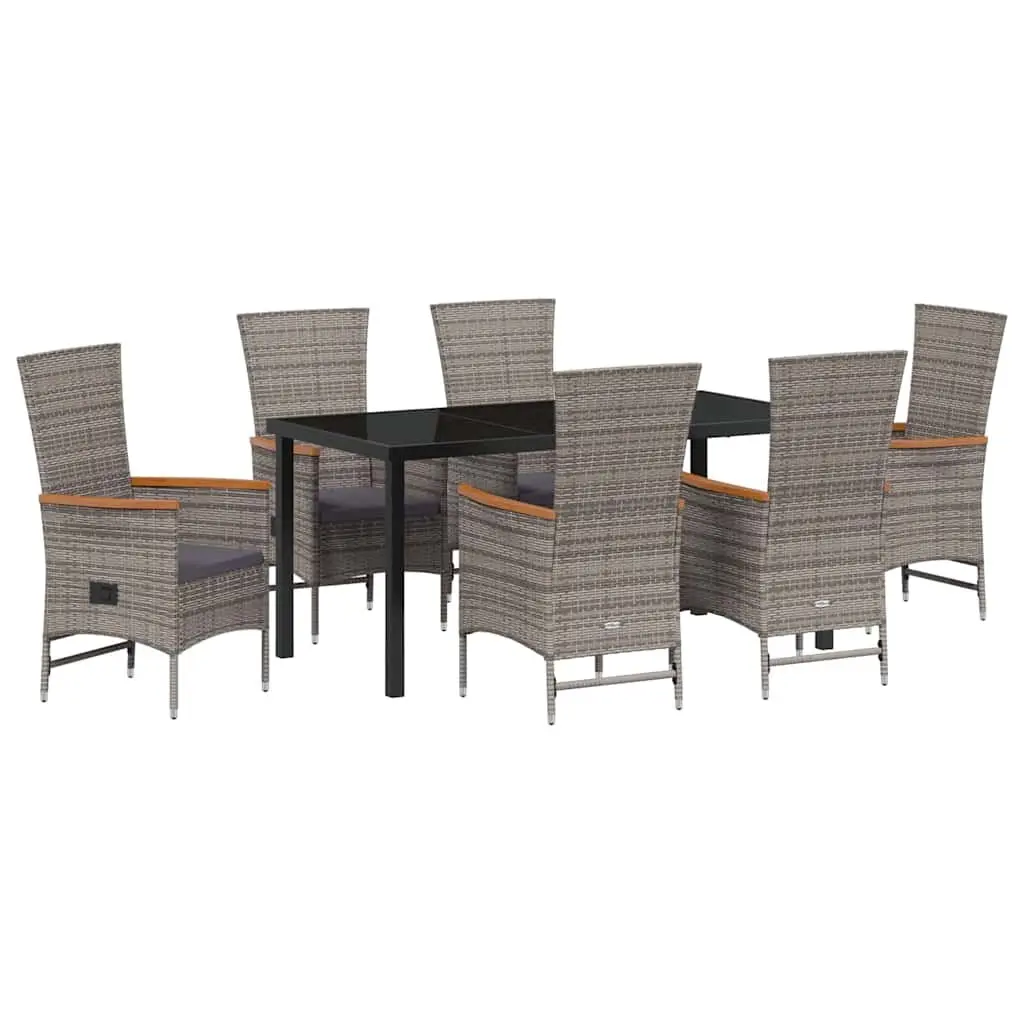 Garden Dining Set 7 Piece Outdoor Furniture Grey Steel Rattan Glass Table Chairs