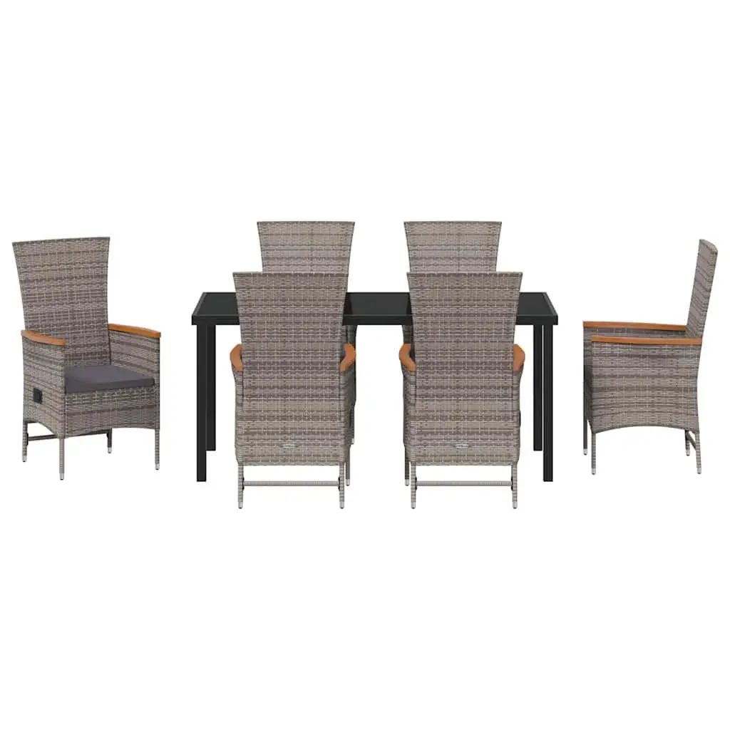 Garden Dining Set 7 Piece Outdoor Furniture Grey Steel Rattan Glass Table Chairs