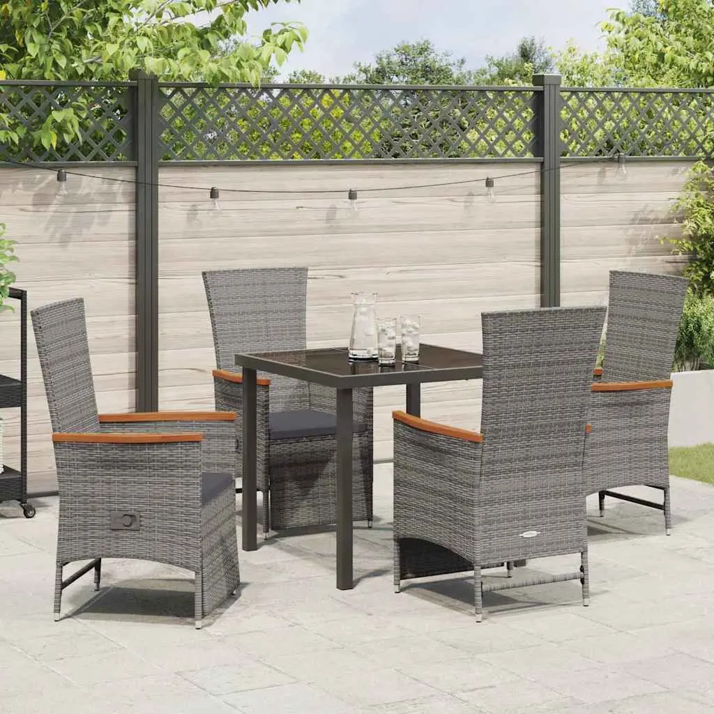 Outdoor Furniture Set 5 Piece Grey Poly Rattan Dining Table and Chairs with Cushions and Adjustable Backrests