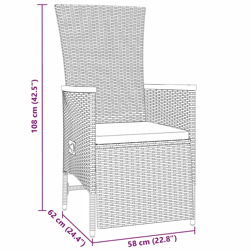 5 Piece Grey Poly Rattan Outdoor Dining Set with Adjustable Backrests and Water Resistant Cushions for Patio Seating and Entertaining