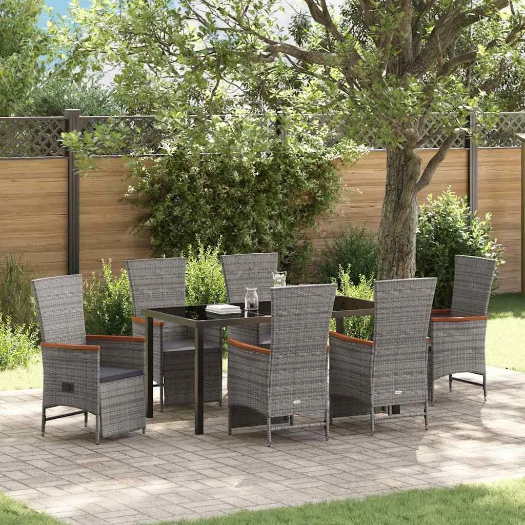 Garden Dining Set Poly Rattan 7 Pieces Grey Outdoor Furniture with Cushions