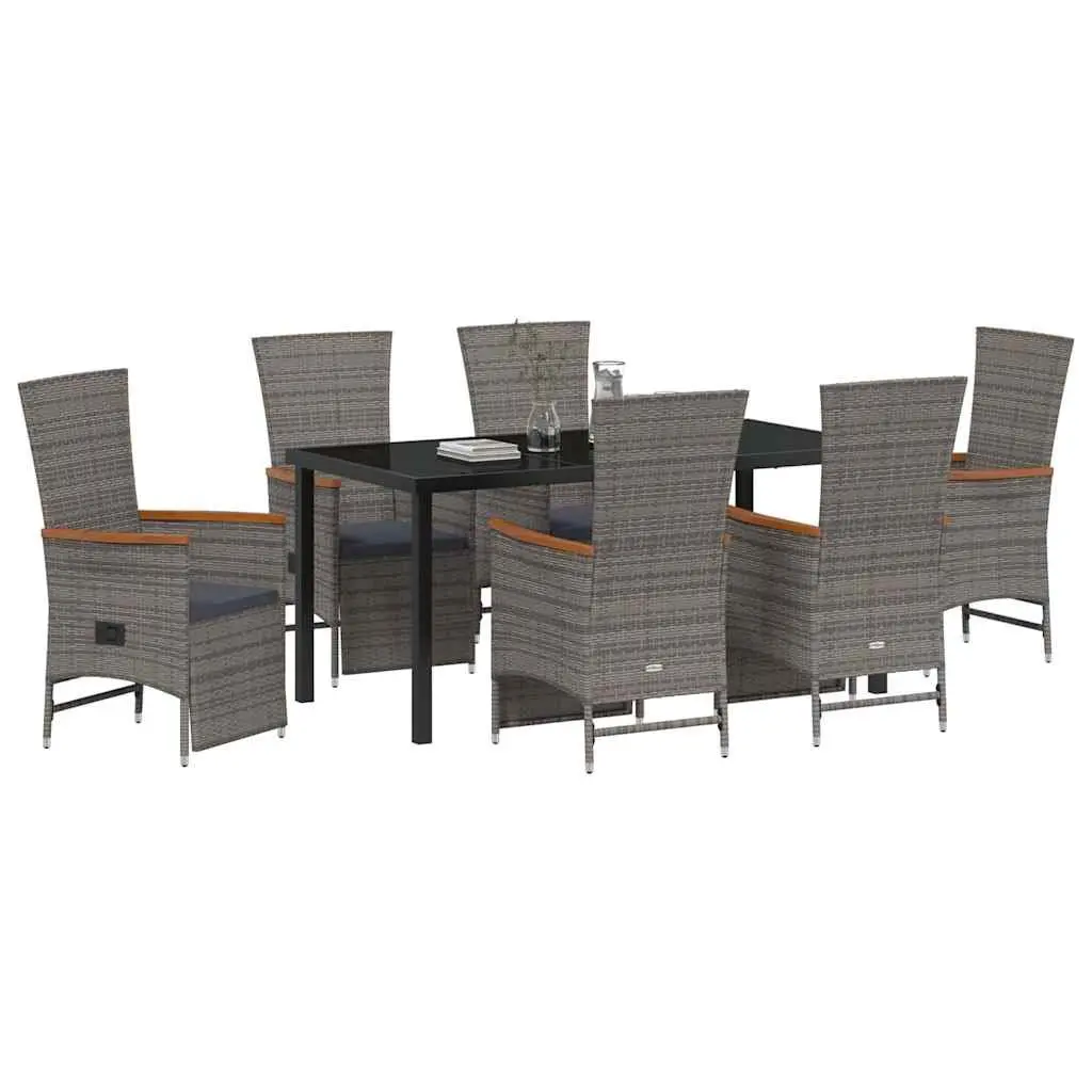 Garden Dining Set Poly Rattan 7 Pieces Grey Outdoor Furniture with Cushions