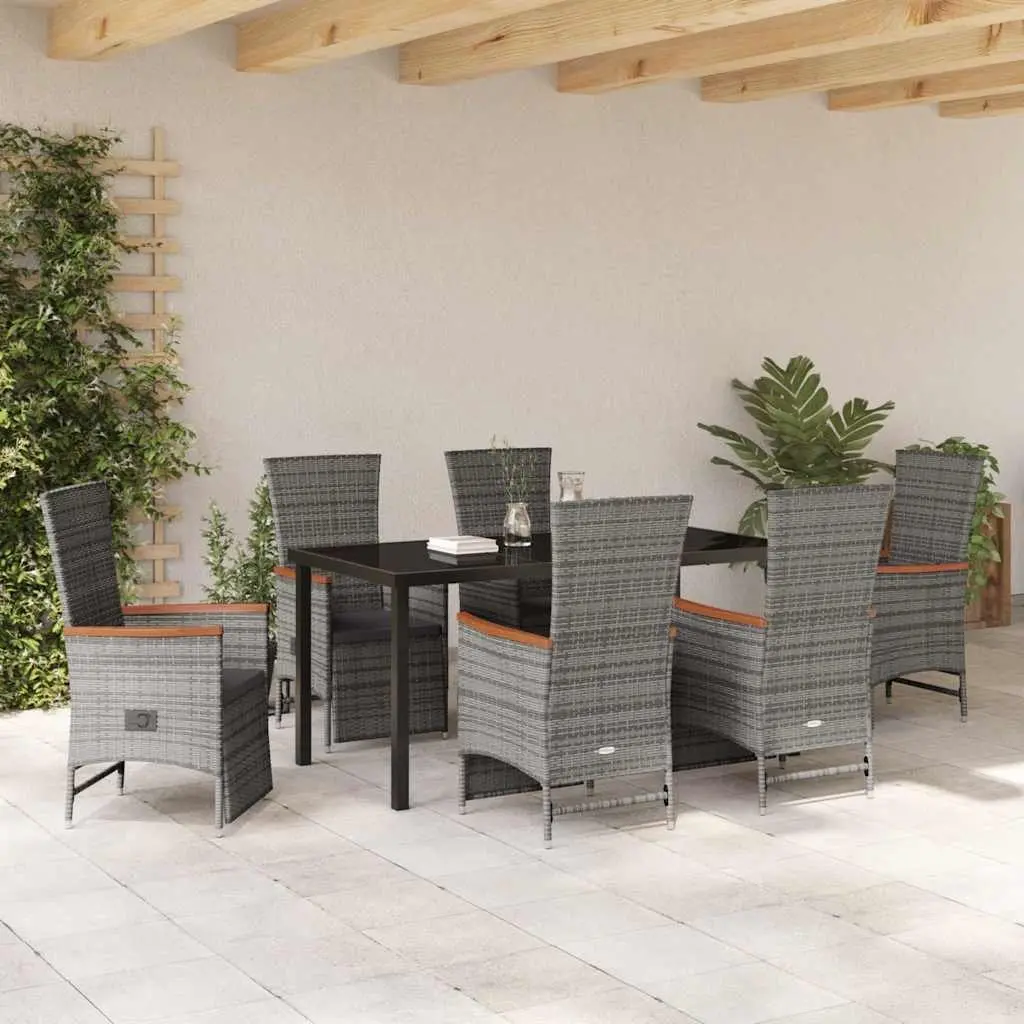 Garden Dining Set Poly Rattan 7 Pieces Grey Outdoor Furniture with Cushions