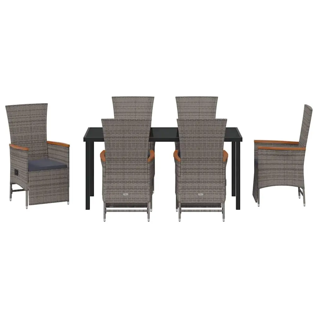 Garden Dining Set Poly Rattan 7 Pieces Grey Outdoor Furniture with Cushions