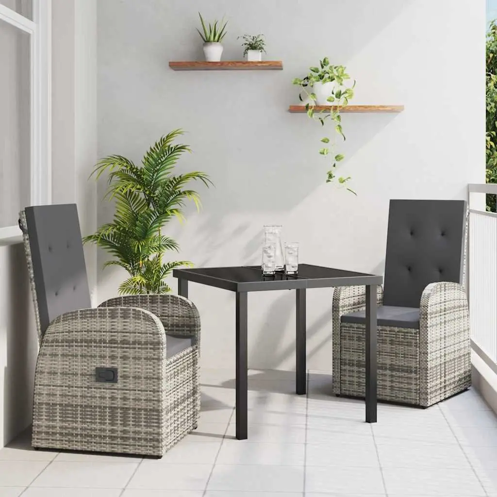 Garden Dining Set 3 Piece Powder-coated Steel Grey Outdoor Furniture Table Chairs
