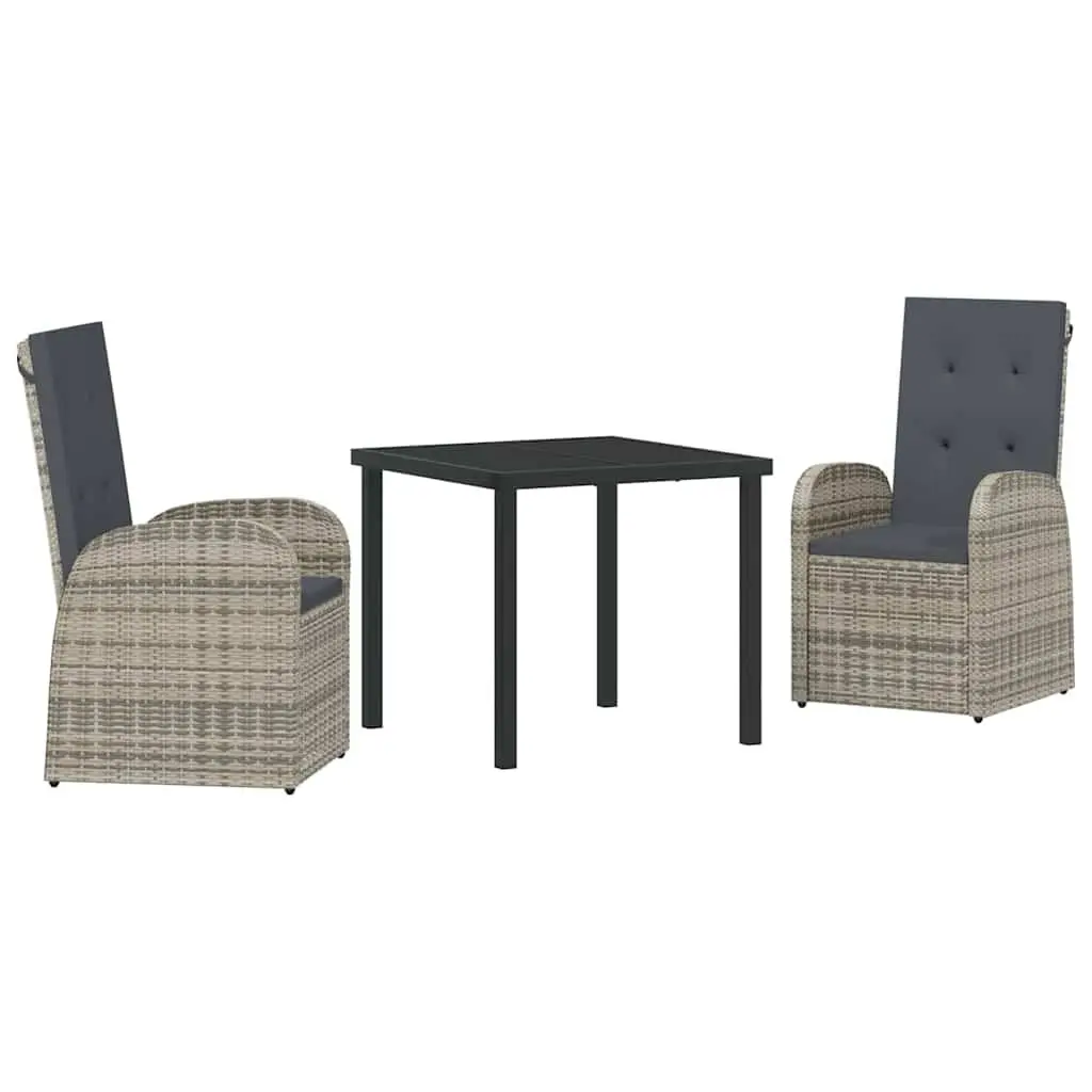 Garden Dining Set 3 Piece Powder-coated Steel Grey Outdoor Furniture Table Chairs