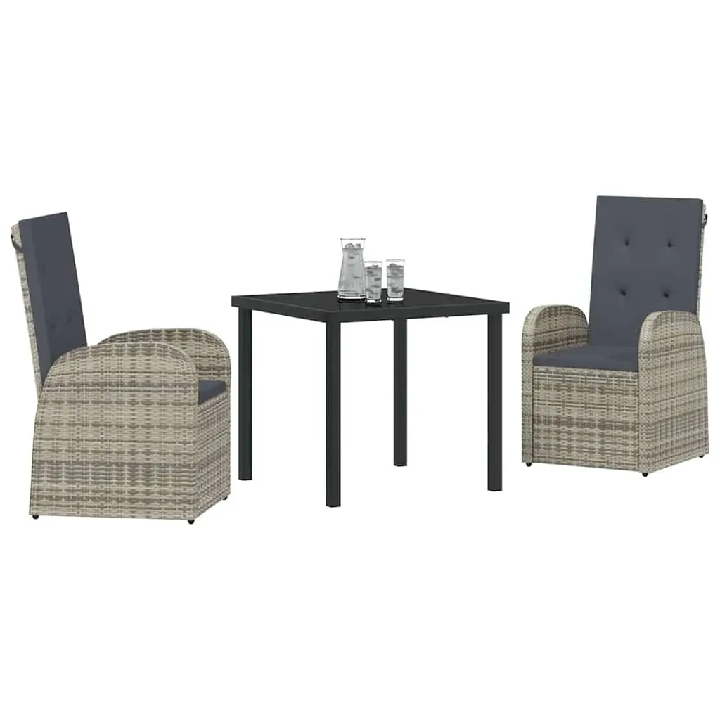 Garden Dining Set 3 Piece Powder-coated Steel Grey Outdoor Furniture Table Chairs