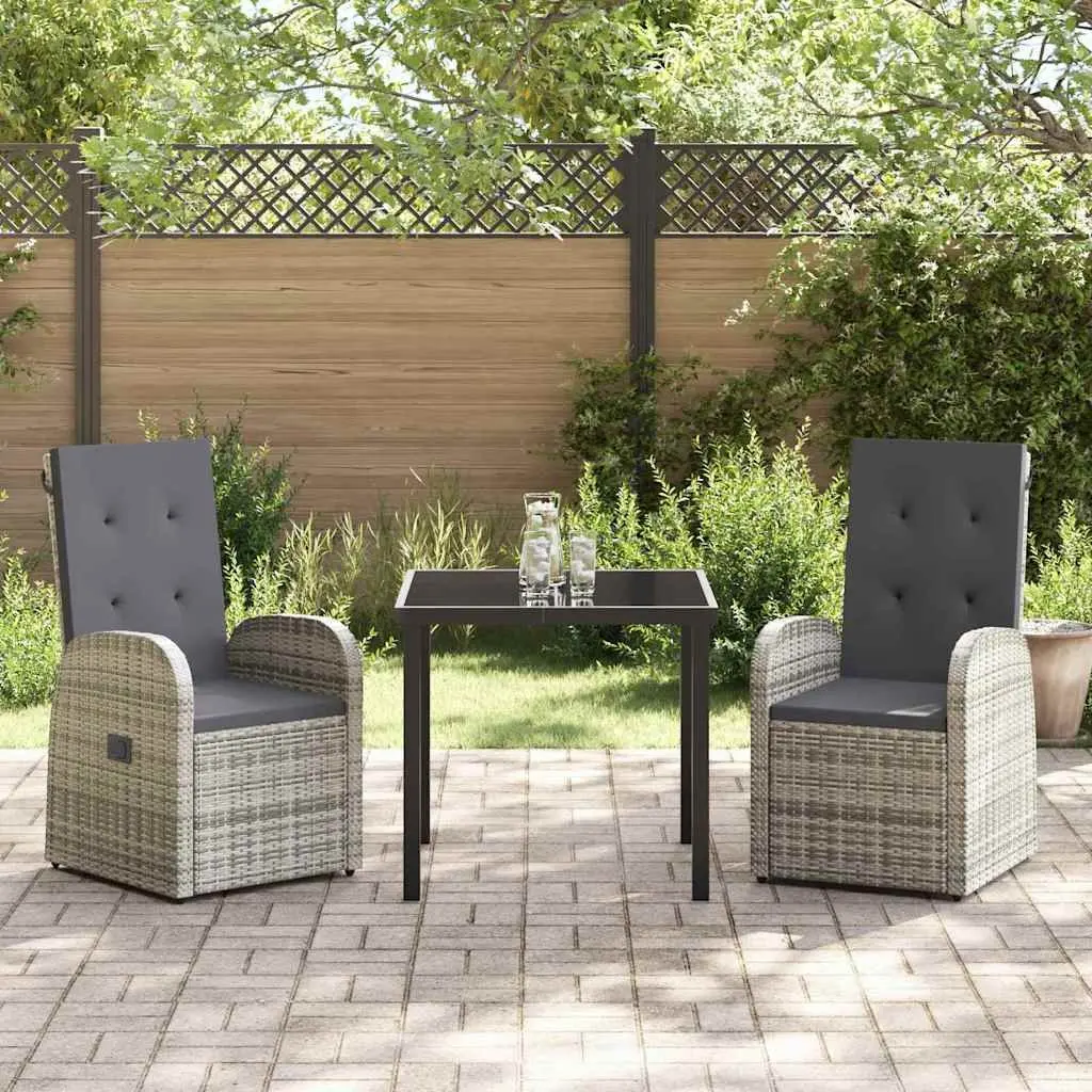Garden Dining Set 3 Piece Powder-coated Steel Grey Outdoor Furniture Table Chairs