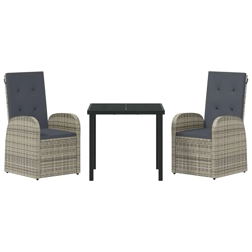 Garden Dining Set 3 Piece Powder-coated Steel Grey Outdoor Furniture Table Chairs