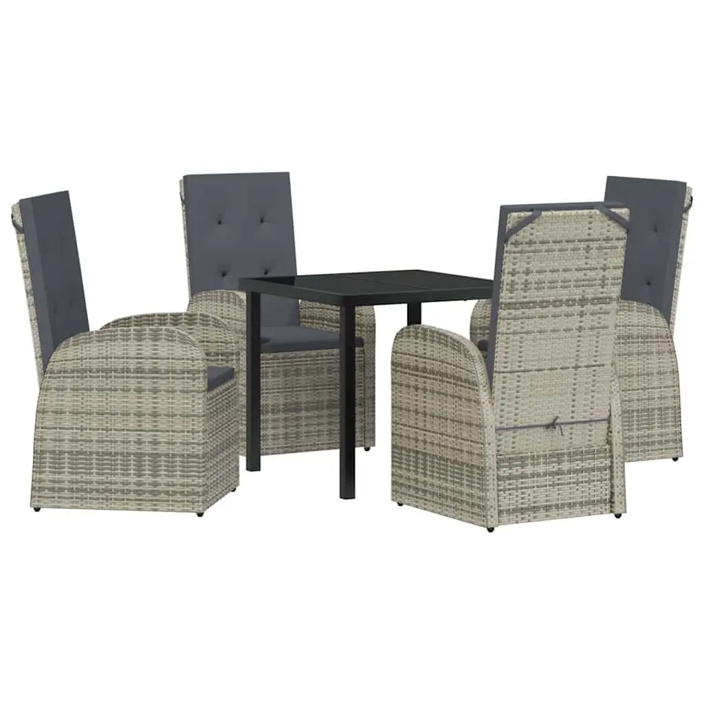 Outdoor Dining Set 5 Piece Grey Poly Rattan Patio Furniture with Powder-coated Steel Frame and Tempered Glass Tabletop