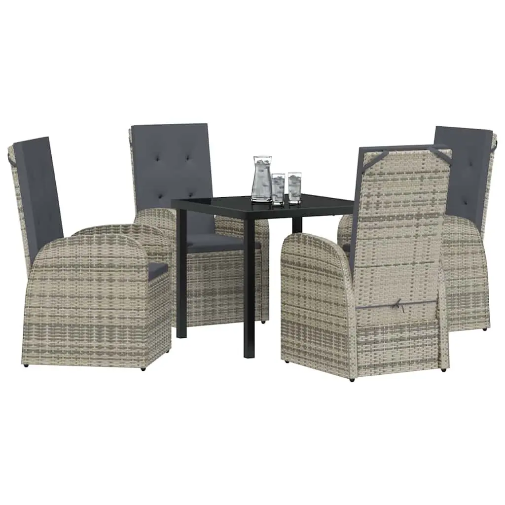 Outdoor Dining Set 5 Piece Grey Poly Rattan Patio Furniture with Powder-coated Steel Frame and Tempered Glass Tabletop