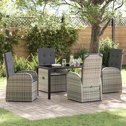 Garden Dining Set 5 Pieces Outdoor Furniture Grey Poly Rattan Patio Chairs Table