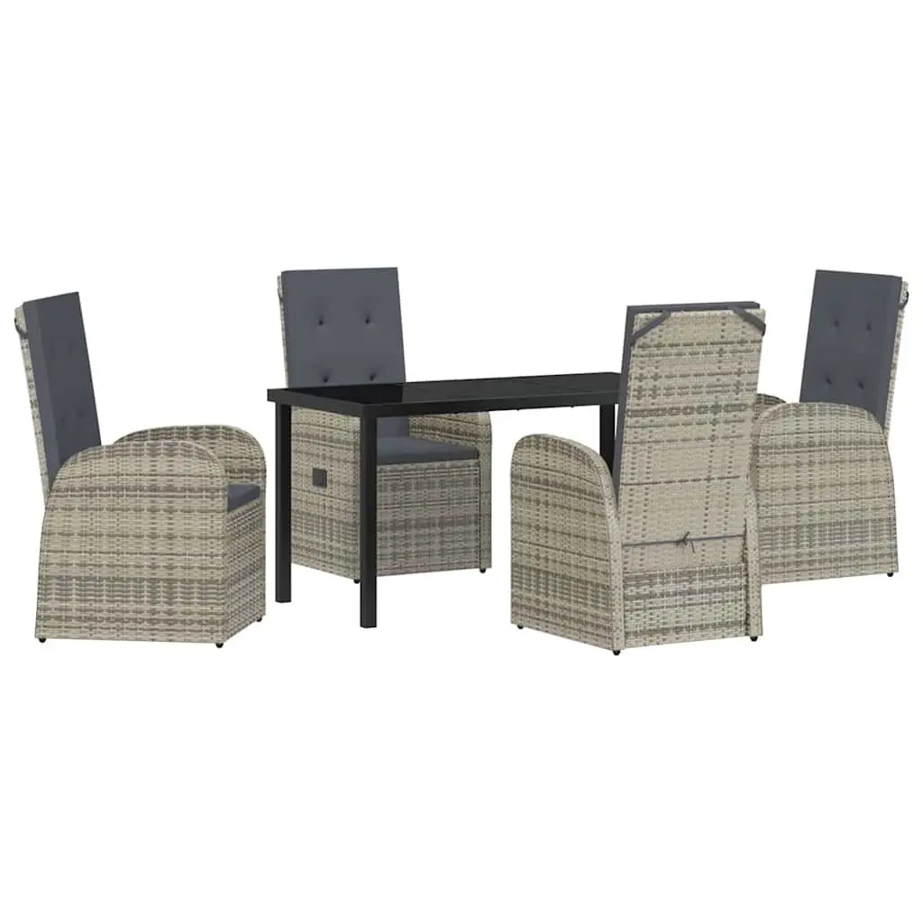 Garden Dining Set 5 Pieces Outdoor Furniture Grey Poly Rattan Patio Chairs Table
