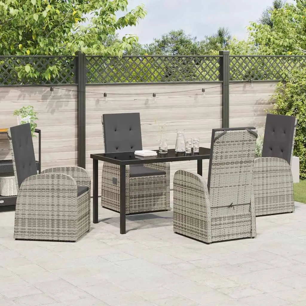 Garden Dining Set 5 Pieces Outdoor Furniture Grey Poly Rattan Patio Chairs Table