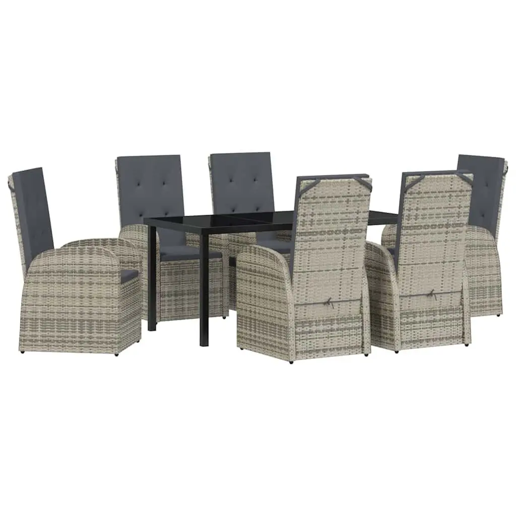 Outdoor Dining Set 7 Pieces Grey Poly Rattan Garden Furniture with Cushions and Adjustable Backrests