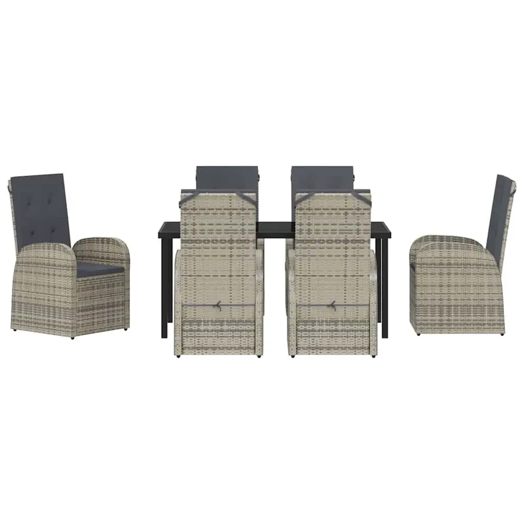 Outdoor Dining Set 7 Pieces Grey Poly Rattan Garden Furniture with Cushions and Adjustable Backrests