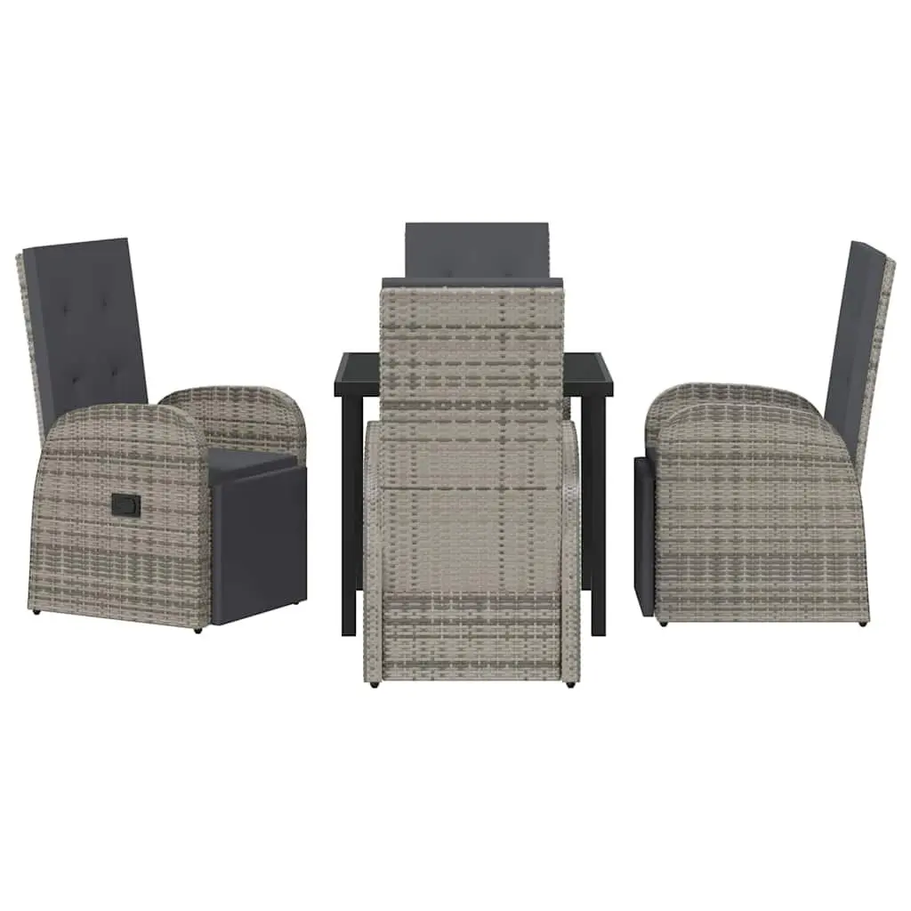 5 Piece Outdoor Furniture Set Grey Poly Rattan Dining Set with Cushions and Tempered Glass Table for Garden or Patio
