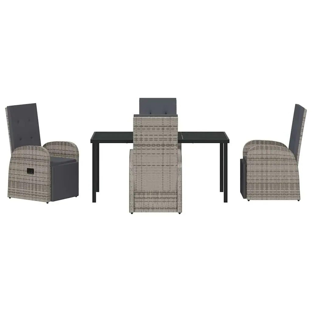 Garden Dining Set 5 Pieces Powder-coated Steel Grey Poly Rattan Chairs Tempered Glass Table