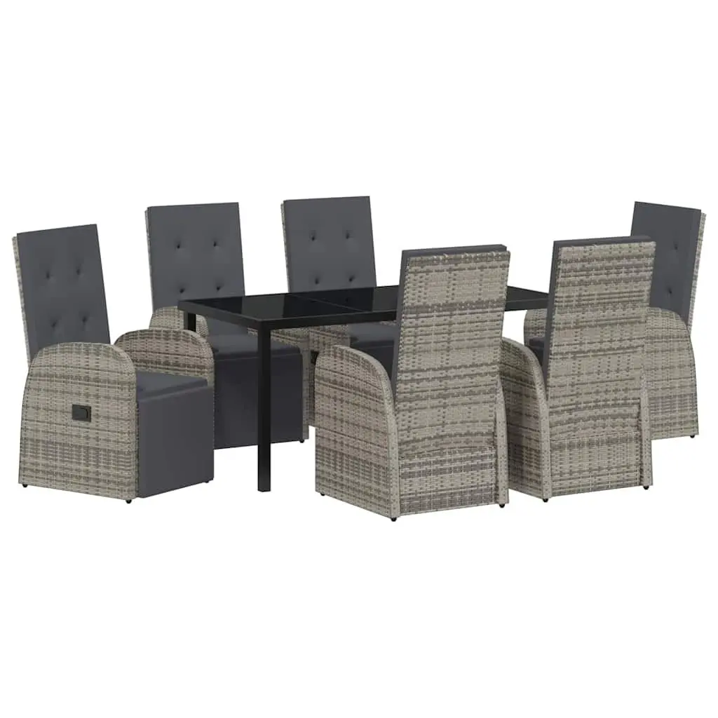 Outdoor Dining Set 7 Piece Grey Weather Resistant Poly Rattan Furnishings Table and Chairs with Cushions
