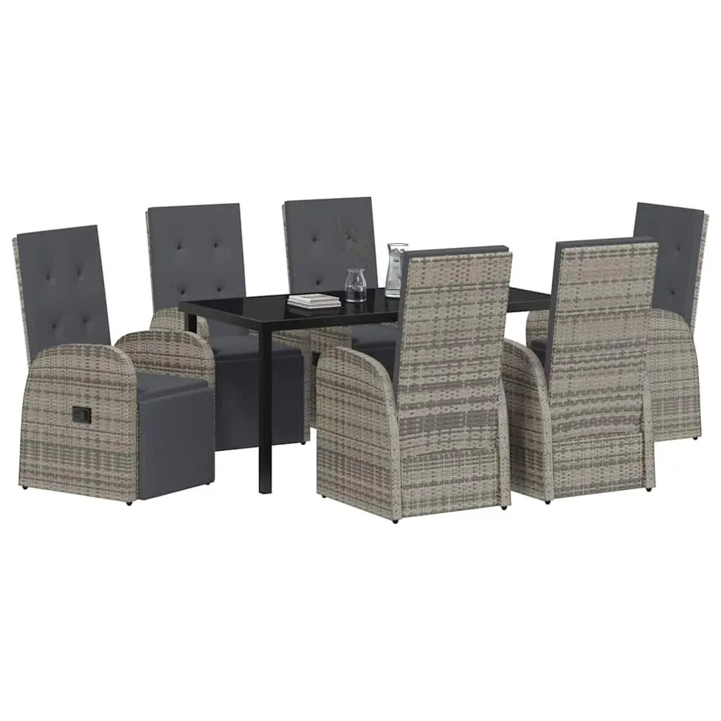 Outdoor Dining Set 7 Piece Grey Weather Resistant Poly Rattan Furnishings Table and Chairs with Cushions