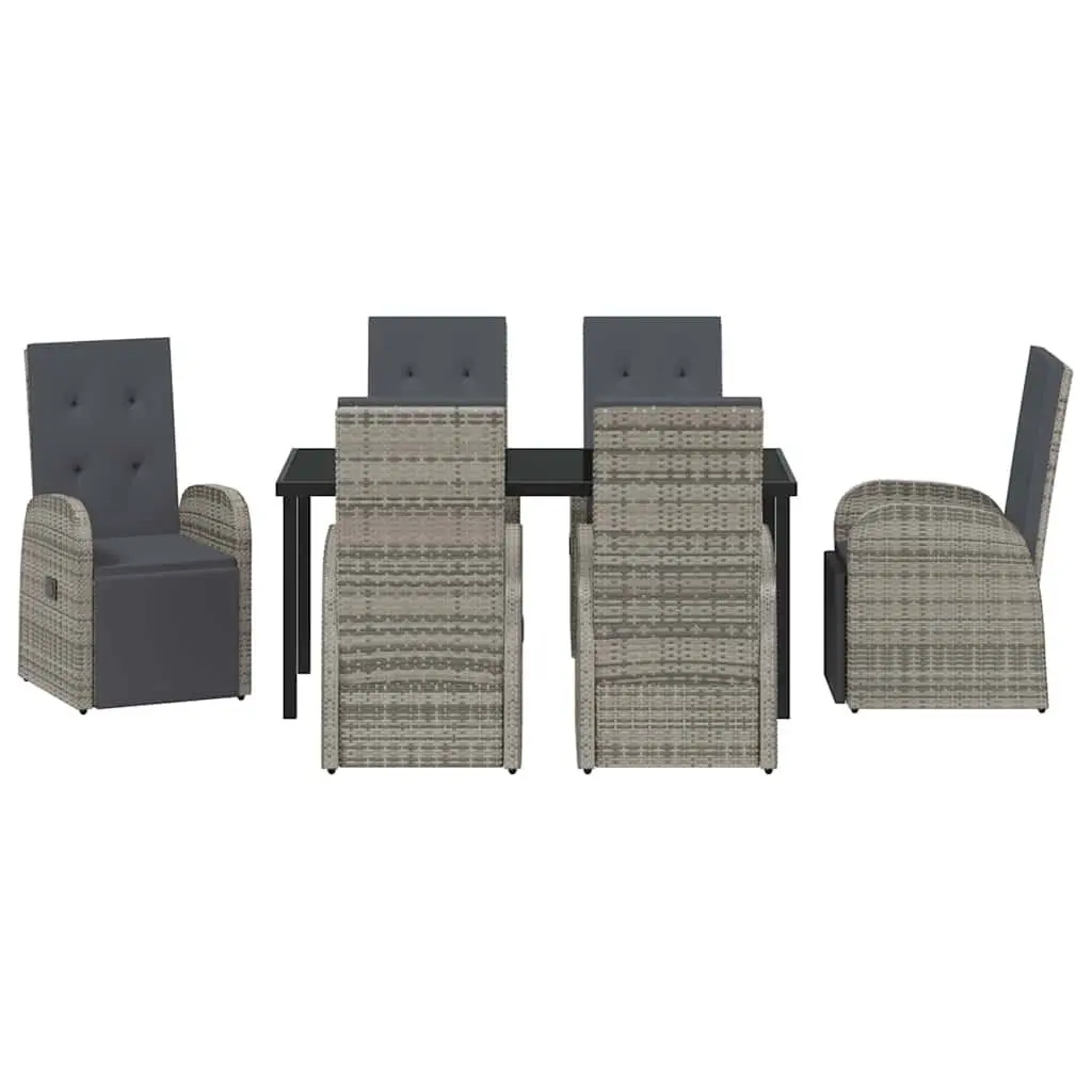 Outdoor Dining Set 7 Piece Grey Weather Resistant Poly Rattan Furnishings Table and Chairs with Cushions