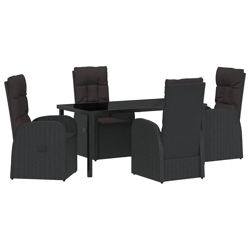 Outdoor Dining Set 5 Pieces Black Poly Rattan Garden Furniture with Tempered