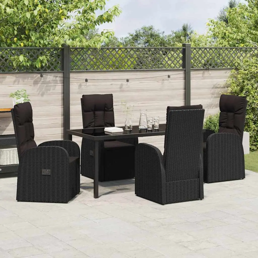 Outdoor Dining Set 5 Pieces Black Poly Rattan Garden Furniture with Tempered