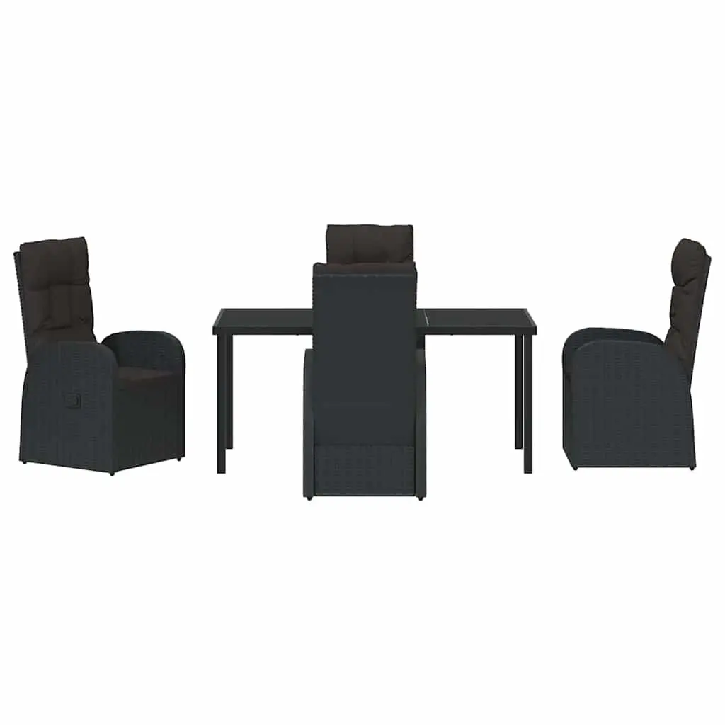 Outdoor Dining Set 5 Pieces Black Poly Rattan Garden Furniture with Tempered