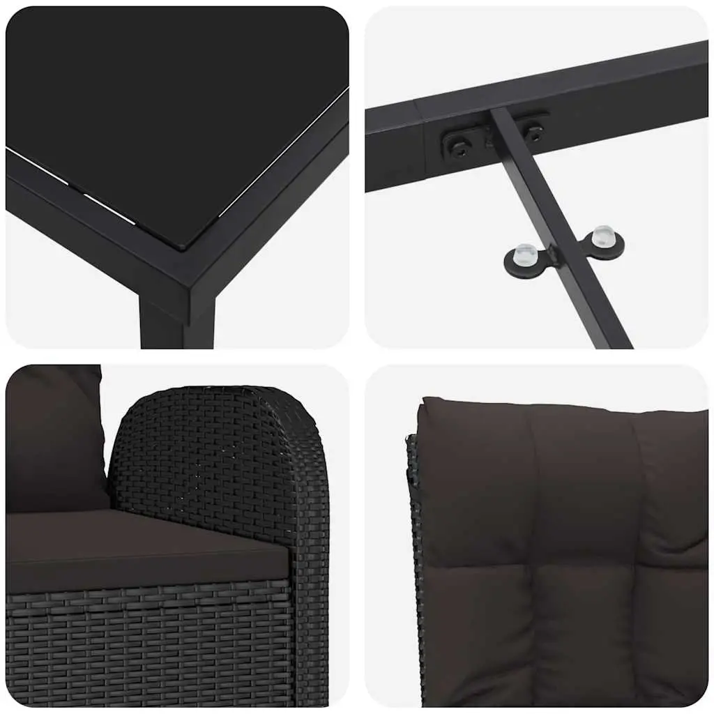Outdoor Dining Set 5 Pieces Black Poly Rattan Garden Furniture with Tempered