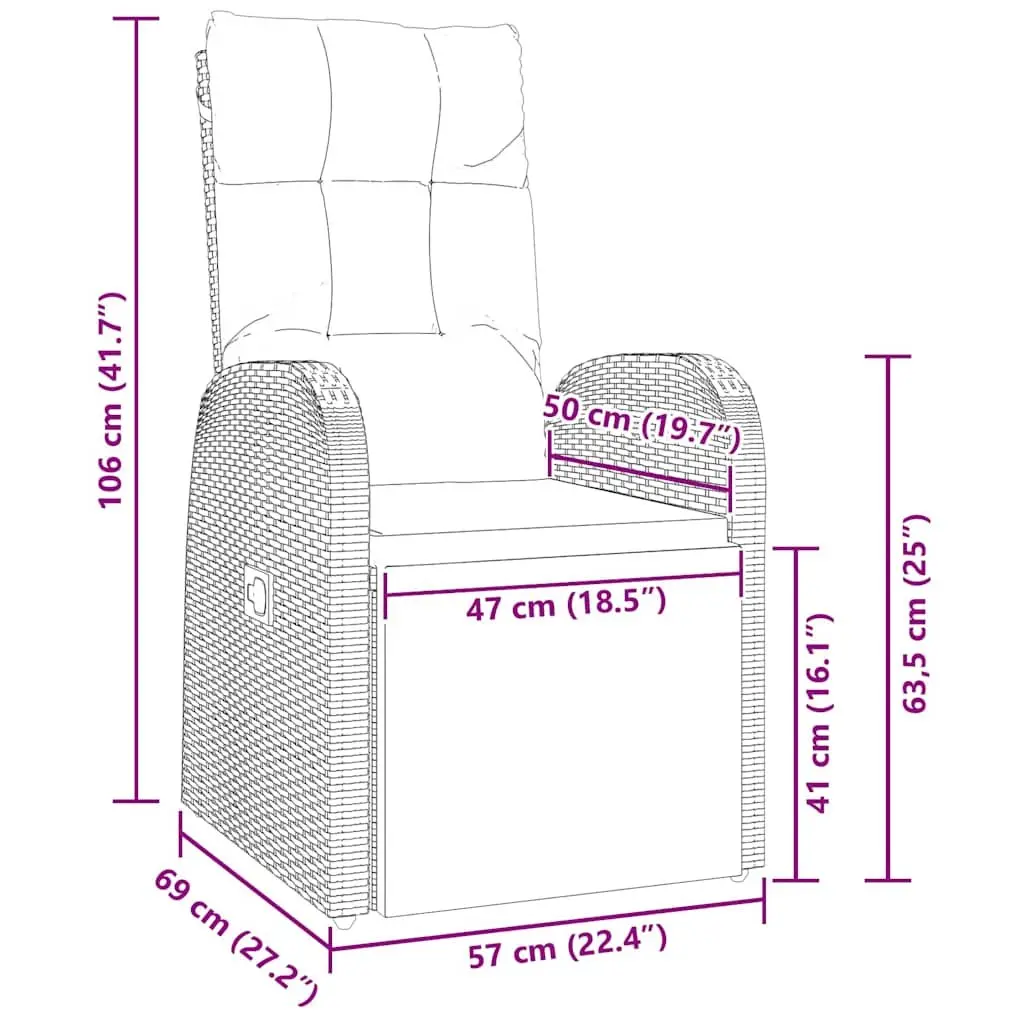 3 Piece Outdoor Dining Set with Adjustable Backrest