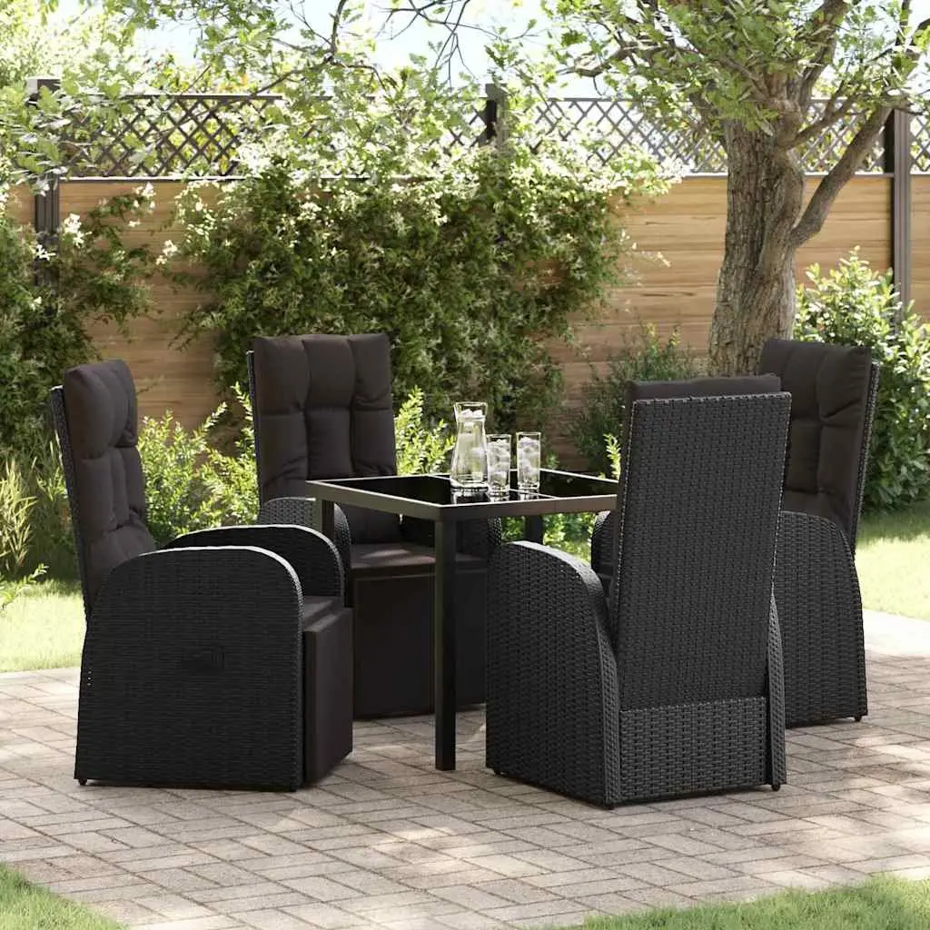 Outdoor Garden Dining Set 5 Pieces Black Poly Rattan Chair Table Patio Furniture