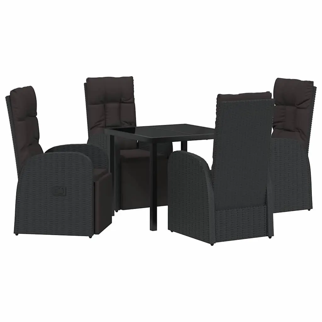 Outdoor Garden Dining Set 5 Pieces Black Poly Rattan Chair Table Patio Furniture