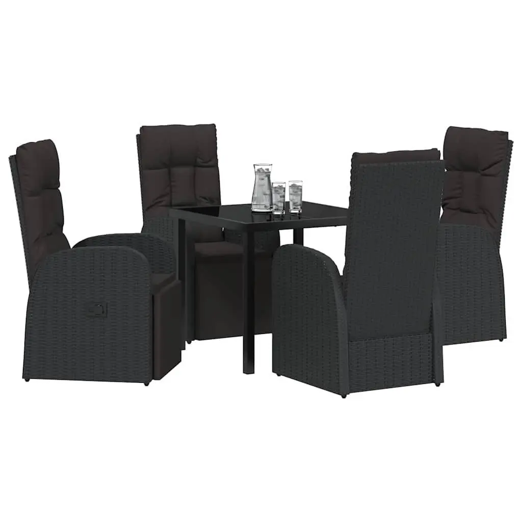 Outdoor Garden Dining Set 5 Pieces Black Poly Rattan Chair Table Patio Furniture