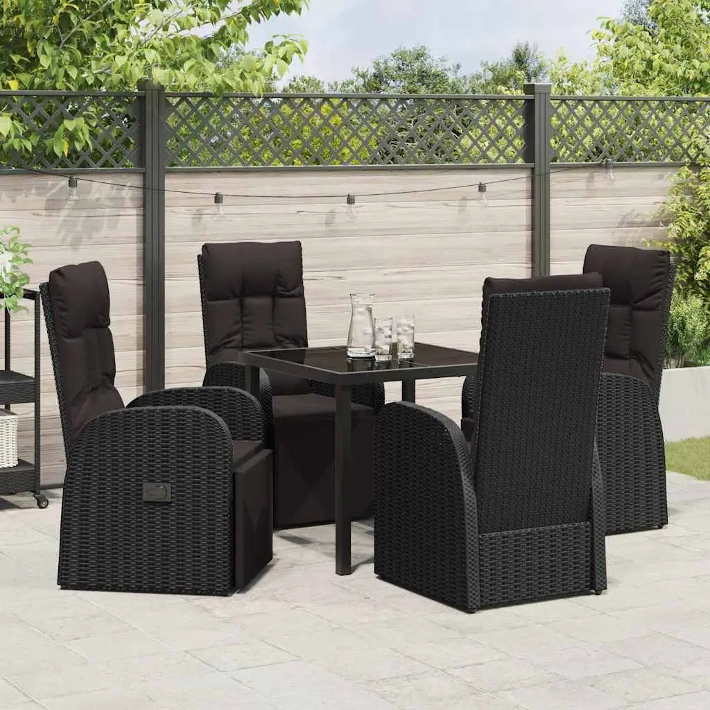 Outdoor Garden Dining Set 5 Pieces Black Poly Rattan Chair Table Patio Furniture